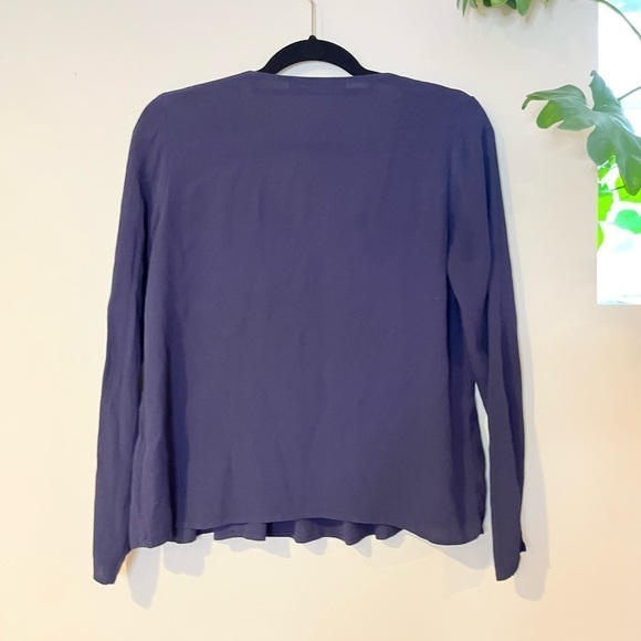 Zara Basic Navy Top V Neck Long Sleeve Peplum - Picture 2 of 3